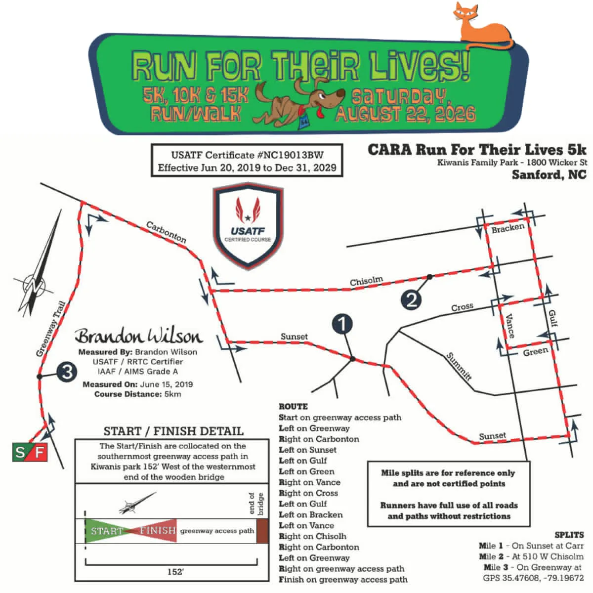 5K course map for CARA Run for Their Lives