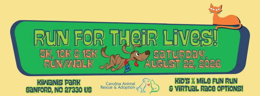 Cartoon dog running in the CARA Run for Their Lives 5K